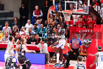 2024-11-09 - Mouhamed Faye (Unahotels Pallacanestro Reggiana) block over Justin Gorham (Bertram Derthona Tortona( - UNAHOTELS REGGIO EMILIA VS BERTRAM DERTHONA TORTONA - ITALIAN SERIE A - BASKETBALL