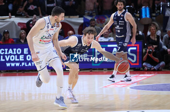 07/05/2024 - Federico Miaschi (Treviglio) in action thwarted by Riccardo Bolpin (Fortitudo) during the italian basketball LBN A2 series championship game 2 of the playoff quarterfinals Fortitudo Flats Services Bologna Vs Blu Basket Gruppo Mascio Treviglio - Bologna, Italy, May 07, 2024 at Paladozza sports hall - Photo: Michele Nucci - FLATS SERVICE FORTITUDO BOLOGNA VS GRUPPO MASCIO TREVIGLIO - SERIE A2 - BASKET