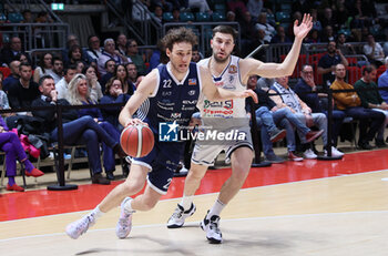 07/05/2024 - Federico Miaschi (Treviglio) in action thwarted by \Matteo Fantinelli (Fortitudo) during the italian basketball LBN A2 series championship game 2 of the playoff quarterfinals Fortitudo Flats Services Bologna Vs Blu Basket Gruppo Mascio Treviglio - Bologna, Italy, May 07, 2024 at Paladozza sports hall - Photo: Michele Nucci - FLATS SERVICE FORTITUDO BOLOGNA VS GRUPPO MASCIO TREVIGLIO - SERIE A2 - BASKET