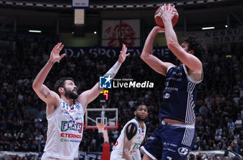 2024-05-07 - Luca Vitali (Treviglio) in action thwarted by Alessandro Panni (Fortitudo) during the italian basketball LBN A2 series championship game 2 of the playoff quarterfinals Fortitudo Flats Services Bologna Vs Blu Basket Gruppo Mascio Treviglio - Bologna, Italy, May 07, 2024 at Paladozza sports hall - Photo: Michele Nucci - FLATS SERVICE FORTITUDO BOLOGNA VS GRUPPO MASCIO TREVIGLIO - ITALIAN SERIE A2 - BASKETBALL