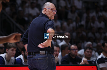 2024-06-09 - Attilio Caja (head coach of Fortitudo) during the italian basketball “Old Wild West” Lnp championship game 4 of the playoff finals between Fortitudo Flats Services Bologna and Trapani Shark - Bologna, Italy, June 09, 2024 at Paladozza sports hall - Photo: Michele Nucci - GAME 4 - FORTITUDO BOLOGNA VS TRAPANI - ITALIAN SERIE A2 - BASKETBALL