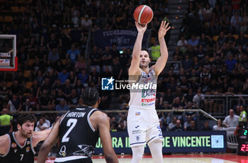 2024-06-09 - Marco Giuri (Fortitudo) during the italian basketball “Old Wild West” Lnp championship game 4 of the playoff finals between Fortitudo Flats Services Bologna and Trapani Shark - Bologna, Italy, June 09, 2024 at Paladozza sports hall - Photo: Michele Nucci - GAME 4 - FORTITUDO BOLOGNA VS TRAPANI - ITALIAN SERIE A2 - BASKETBALL