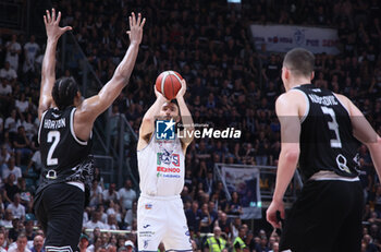 2024-06-09 - Riccardo Bolpin (Fortitudo) during the italian basketball “Old Wild West” Lnp championship game 4 of the playoff finals between Fortitudo Flats Services Bologna and Trapani Shark - Bologna, Italy, June 09, 2024 at Paladozza sports hall - Photo: Michele Nucci - GAME 4 - FORTITUDO BOLOGNA VS TRAPANI - ITALIAN SERIE A2 - BASKETBALL