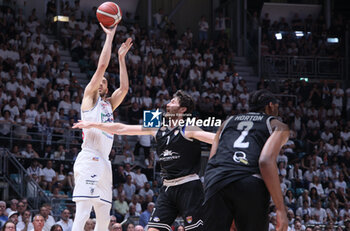 2024-06-09 - Riccardo Bolpin (Fortitudo) during the italian basketball “Old Wild West” Lnp championship game 4 of the playoff finals between Fortitudo Flats Services Bologna and Trapani Shark - Bologna, Italy, June 09, 2024 at Paladozza sports hall - Photo: Michele Nucci - GAME 4 - FORTITUDO BOLOGNA VS TRAPANI - ITALIAN SERIE A2 - BASKETBALL