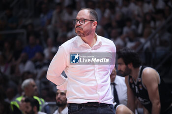 2024-06-09 - Andrea Diana (head coach of Trapani) during the italian basketball “Old Wild West” Lnp championship game 4 of the playoff finals between Fortitudo Flats Services Bologna and Trapani Shark - Bologna, Italy, June 09, 2024 at Paladozza sports hall - Photo: Michele Nucci - GAME 4 - FORTITUDO BOLOGNA VS TRAPANI - ITALIAN SERIE A2 - BASKETBALL
