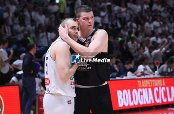 2024-06-09 - Alberto Conti (Fortitudo) and 1Amar Alibegovic (Trapani) during the italian basketball “Old Wild West” Lnp championship game 4 of the playoff finals between Fortitudo Flats Services Bologna and Trapani Shark - Bologna, Italy, June 09, 2024 at Paladozza sports hall - Photo: Michele Nucci - GAME 4 - FORTITUDO BOLOGNA VS TRAPANI - ITALIAN SERIE A2 - BASKETBALL