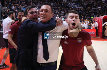 2024-06-09 - valerio Antonini president of Trapani jubilates for the victory during the italian basketball “Old Wild West” Lnp championship game 4 of the playoff finals between Fortitudo Flats Services Bologna and Trapani Shark - Bologna, Italy, June 09, 2024 at Paladozza sports hall - Photo: Michele Nucci - GAME 4 - FORTITUDO BOLOGNA VS TRAPANI - ITALIAN SERIE A2 - BASKETBALL