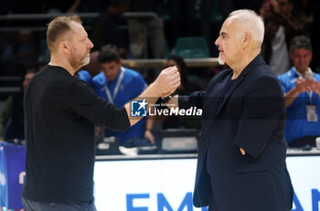 2024-10-09 - Devis Cagnardi head coach of Fortitudo and Franco Ciani head coach of Orzinuovi during the italian basketball LBN A2 series championship match Fortitudo Flats Services Bologna Vs Agribertocchi Orzinuovi - Bologna, Italy, October 09, 2024 at Paladozza sports hall - Photo: Michele Nucci - FORTITUDO BOLOGNA VS ORZINUOVI  - ITALIAN SERIE A2 - BASKETBALL