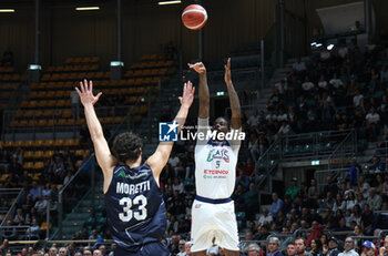 2024-10-09 - Kenny Gabriel (Fortitudo) in action thwarted by Samuele Moretti (Orzinuovi) during the italian basketball LBN A2 series championship match Fortitudo Flats Services Bologna Vs Agribertocchi Orzinuovi - Bologna, Italy, October 09, 2024 at Paladozza sports hall - Photo: Michele Nucci - FORTITUDO BOLOGNA VS ORZINUOVI  - ITALIAN SERIE A2 - BASKETBALL