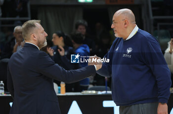 2024-11-10 - Devis Cagnardi head coach of Fortitudo and Matteo Boniciolli, head coach of Torino during the italian basketball LBN A2 series championship match Fortitudo Flats Services Bologna Vs Reale Mutua Torino at Paladozza sports hall. Bologna, Italy, November 10, 2024 - Photo: Michele Nucci - FORTITUDO BOLOGNA VS BASKET TORINO - ITALIAN SERIE A2 - BASKETBALL