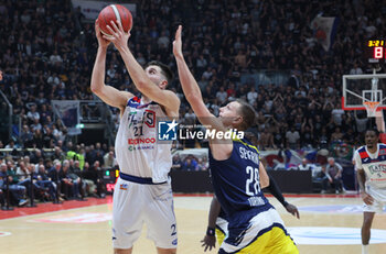 2024-11-10 - Matteo Fantinelli (Fortitudo)in action thwarted by Giovanni Severini (Torino) during the italian basketball LBN A2 series championship match Fortitudo Flats Services Bologna Vs Reale Mutua Torino at Paladozza sports hall. Bologna, Italy, November 10, 2024 - Photo: Michele Nucci - FORTITUDO BOLOGNA VS BASKET TORINO - ITALIAN SERIE A2 - BASKETBALL