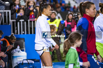 2024-01-17 - Kathellen Sousa of Real Madrid seen entering in the field before the women football match valid for the semi final of the Spanish Supercopa tournament between Barcelona and Real Madrid played at Estadio Butarque in Leganes, Spain. - BARCELONA VS REAL MADRID - OTHER - SOCCER