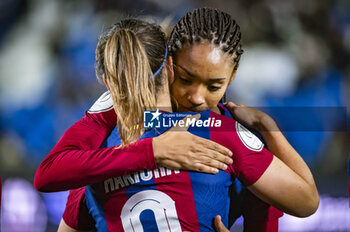 2024-01-17 - Salma Paralluelo of Barcelona seen hugging Mariona Caldentey of Barcelona before the women football match valid for the semi final of the Spanish Supercopa tournament between Barcelona and Real Madrid played at Estadio Butarque in Leganes, Spain. - BARCELONA VS REAL MADRID - OTHER - SOCCER