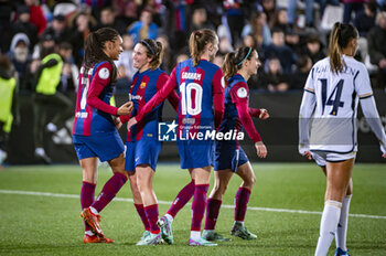 2024-01-17 - Salma Paralluelo seen celebrating his goal with Caroline Graham, Aitana Bonmati and Mariona Caldentey of Barcelona during the women football match valid for the semi final of the Spanish Supercopa tournament between Barcelona and Real Madrid played at Estadio Butarque in Leganes, Spain. - BARCELONA VS REAL MADRID - OTHER - SOCCER