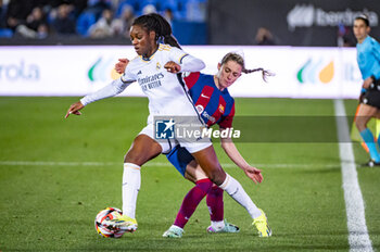 2024-01-17 - Naomie Feller of Real Madrid seen in action with the ball during the women football match valid for the semi final of the Spanish Supercopa tournament between Barcelona and Real Madrid played at Estadio Butarque in Leganes, Spain. - BARCELONA VS REAL MADRID - OTHER - SOCCER