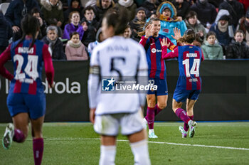 2024-01-17 - Patri Guijarro (L) seen celebrating his goal with her teammate Aitana Bonmati (R) of Barcelona during the women football match valid for the semi final of the Spanish Supercopa tournament between Barcelona and Real Madrid played at Estadio Butarque in Leganes, Spain. - BARCELONA VS REAL MADRID - OTHER - SOCCER