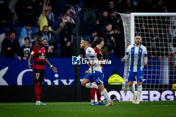 2024-02-17 - Braithwaite (RCD Espanyol) celebrates after scoring his team's goal during a La Liga Hypermotion match between RCD Espanyol and CD Mirandes at Stage Front Stadium, in Barcelona, ,Spain on February 17, 2024. Photo by Felipe Mondino - RCD ESPANYOL - CD MIRANDES - OTHER - SOCCER