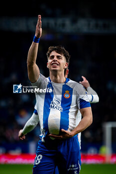 2024-02-17 - Alvaro Aguado (RCD Espanyol) celebrates after scoring his team's goal with team mates during a La Liga Hypermotion match between RCD Espanyol and CD Mirandes at Stage Front Stadium, in Barcelona, ,Spain on February 17, 2024. Photo by Felipe Mondino - RCD ESPANYOL - CD MIRANDES - OTHER - SOCCER