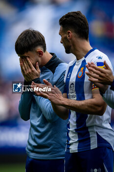 2024-03-02 - Sergi Gomez (RCD Espanyol) and Jofre (RCD Espanyol) during a La Liga Hypermotion match between RCD Espanyol and SD Huesca at Stage Front Stadium, in Barcelona, ,Spain on March 2, 2024. Photo by Felipe Mondino - RCD ESPANYOL - SD HUESCA - OTHER - SOCCER