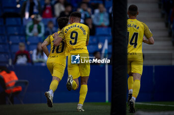 2024-04-21 - Ivan Gil (FC Andorra) celebrates after scoring his team's goal with team mates during a La Liga Hypermotion match between RCD Espanyol and FC Andorra at Stage Front Stadium, in Barcelona, ,Spain on April 21, 2024. Photo by Felipe Mondino - RCD ESPANYOL - FC ANDORRA - OTHER - SOCCER