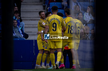 2024-04-21 - Ivan Gil (FC Andorra) celebrates after scoring his team's goal with team mates during a La Liga Hypermotion match between RCD Espanyol and FC Andorra at Stage Front Stadium, in Barcelona, ,Spain on April 21, 2024. Photo by Felipe Mondino - RCD ESPANYOL - FC ANDORRA - OTHER - SOCCER