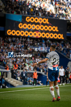 2024-04-21 - Braithwaite (RCD Espanyol) celebrates after scoring his team's goal during a La Liga Hypermotion match between RCD Espanyol and FC Andorra at Stage Front Stadium, in Barcelona, ,Spain on April 21, 2024. Photo by Felipe Mondino - RCD ESPANYOL - FC ANDORRA - OTHER - SOCCER