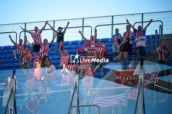 2024-06-13 - Supporters of Real Sporting are seen during a Playoff La Liga Hypermotion match between RCD Espanyol and Real Sporting at Stage Front Stadium, in Barcelona, ,Spain on June 13, 2024. Photo by Felipe Mondino - RCD ESPANYOL - REAL SPORTING - OTHER - SOCCER