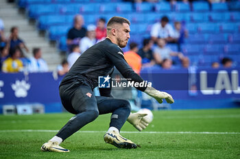 2024-06-13 - Goalkeeper Yanez (Sporting de Gijon) warms up during a Playoff La Liga Hypermotion match between RCD Espanyol and Real Sporting at Stage Front Stadium, in Barcelona, ,Spain on June 13, 2024. Photo by Felipe Mondino - RCD ESPANYOL - REAL SPORTING - OTHER - SOCCER