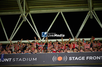 2024-06-13 - Supporters of Real Sporting are seen during a Playoff La Liga Hypermotion match between RCD Espanyol and Real Sporting at Stage Front Stadium, in Barcelona, ,Spain on June 13, 2024. Photo by Felipe Mondino - RCD ESPANYOL - REAL SPORTING - OTHER - SOCCER