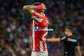 2024-06-13 - Djuka (Sporting de Gijon) look dejected during a Playoff La Liga Hypermotion match between RCD Espanyol and Real Sporting at Stage Front Stadium, in Barcelona, ,Spain on June 13, 2024. Photo by Felipe Mondino - RCD ESPANYOL - REAL SPORTING - OTHER - SOCCER