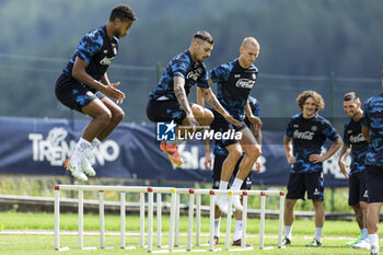 2024-07-13 - Napoli's Swedish midfielder Jens Cajuste, Napoli's Italian midfielder Gianluca Gaetano, Napoli's Norwegian defender Leo Ostigard during SSC Napoli's 2024-25 preseason training camp in val di sole in Trentino, Dimaro Folgarida

 - SSC NAPOLI TRAINING - OTHER - SOCCER