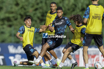 2024-07-13 - Napoli's Swedish midfielder Jens Cajuste challenges for the ball with Napoli's Portuguese defender Mario Rui during SSC Napoli's 2024-25 preseason training camp in val di sole in Trentino, Dimaro Folgarida

 - SSC NAPOLI TRAINING - OTHER - SOCCER