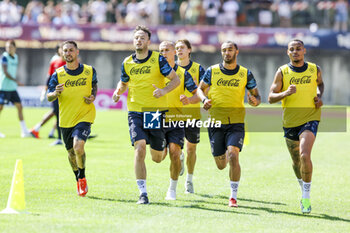 2024-07-14 - Napoli's Brazilian defender Natan (R) Napoli's Italian defender Francesco Mezzoni, Napoli's Italian midfielder Alessio Zerbin, Napoli's Italian forward Matteo Politano, Napoli's Norwegian defender Leo Ostigard and Napoli's Kosovar defender Amir Rrahmani during SSC Napoli's 2024-25 preseason training camp in val di sole in Trentino, Dimaro Folgarida

 - SSC NAPOLI TRAINING - OTHER - SOCCER