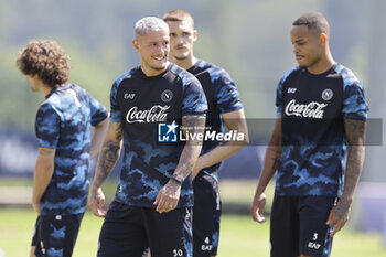 2024-07-15 - Napoli's Italian defender Pasquale Mazzocchi and Napoli's Brazilian defender Natan during SSC Napoli's 2024-25 preseason training camp in val di sole in Trentino, Dimaro Folgarida

 - SSC NAPOLI TRAINING - OTHER - SOCCER