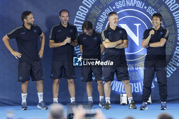 2024-07-18 - elvis abbruscato (L), Cristian Stellini, assistant coach, Gianluca Conte, technical collaborator, Costantino Coratti, athletic trainer and Napoli’s Italian coach Antonio Conte during Presentation of the ssc napoli technical staff , SSC Napoli's 2024-25 preseason training camp in val di sole in Trentino, Dimaro Folgarida

 - SSC NAPOLI TRAINING - OTHER - SOCCER