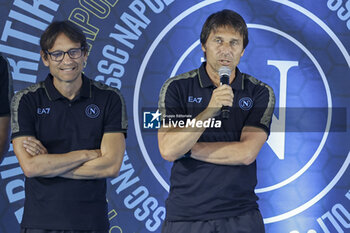 2024-07-18 - Napoli’s Italian coach Antonio Conte and Gianluca Conte, technical collaborator and match analyst during Presentation of the ssc napoli technical staff , SSC Napoli's 2024-25 preseason training camp in val di sole in Trentino, Dimaro Folgarida

 - SSC NAPOLI TRAINING - OTHER - SOCCER