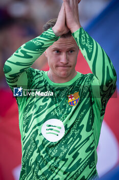 2024-08-12 - Goalkeeper Marc-Andre ter Stegen (FC Barcelona) gestures during a Joan Gamper Trophy at Estadi Olimpic Lluis Companys in Barcelona, Spain, on August 12 2024. Photo by Felipe Mondino - TROFEU JOAN GAMPER: FC BARCELONA - AS MONACO - OTHER - SOCCER