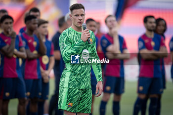 2024-08-12 - Goalkeeper Marc-Andre ter Stegen (FC Barcelona) gestures during a Joan Gamper Trophy at Estadi Olimpic Lluis Companys in Barcelona, Spain, on August 12 2024. Photo by Felipe Mondino - TROFEU JOAN GAMPER: FC BARCELONA - AS MONACO - OTHER - SOCCER