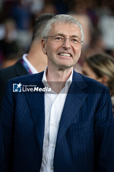 2024-08-12 - Dmitry Rybolovlev (AS Monaco president) smiles during a Joan Gamper Trophy at Estadi Olimpic Lluis Companys in Barcelona, Spain, on August 12 2024. Photo by Felipe Mondino - TROFEU JOAN GAMPER: FC BARCELONA - AS MONACO - OTHER - SOCCER