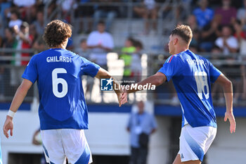 2024-09-05 - Pio Esposito (ITA) celebrates after scoring the gol of 2-0 during the UEFA U21 Euro 2025 Qualifier match between Italy and San Marino at the Domenico Francioni Stadium on September 5, 2024 in Latina, Italy. - UEFA UNDER 21 - ITALY VS SAN MARINO - OTHER - SOCCER