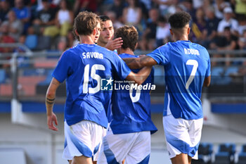 2024-09-05 - Edoardo Bove (ITA) celebrates after scoring the gol of 1-0 during the UEFA U21 Euro 2025 Qualifier match between Italy and San Marino at the Domenico Francioni Stadium on September 5, 2024 in Latina, Italy. - UEFA UNDER 21 - ITALY VS SAN MARINO - OTHER - SOCCER