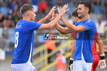 2024-09-05 - Pio Esposito (ITA) celebrates after scoring the gol of 3-0 during the UEFA U21 Euro 2025 Qualifier match between Italy and San Marino at the Domenico Francioni Stadium on September 5, 2024 in Latina, Italy. - UEFA UNDER 21 - ITALY VS SAN MARINO - OTHER - SOCCER