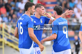 2024-09-05 - Pio Esposito (ITA) celebrates after scoring the gol of 3-0 during the UEFA U21 Euro 2025 Qualifier match between Italy and San Marino at the Domenico Francioni Stadium on September 5, 2024 in Latina, Italy. - UEFA UNDER 21 - ITALY VS SAN MARINO - OTHER - SOCCER