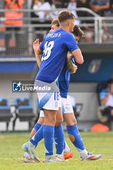 2024-09-05 - Pio Esposito (ITA) celebrates after scoring the gol of 4-0 during the UEFA U21 Euro 2025 Qualifier match between Italy and San Marino at the Domenico Francioni Stadium on September 5, 2024 in Latina, Italy. - UEFA UNDER 21 - ITALY VS SAN MARINO - OTHER - SOCCER