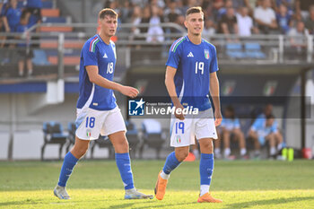 2024-09-05 - Antonio Raimondo (ITA) celebrates after scoring the gol of 6-0 during the UEFA U21 Euro 2025 Qualifier match between Italy and San Marino at the Domenico Francioni Stadium on September 5, 2024 in Latina, Italy. - UEFA UNDER 21 - ITALY VS SAN MARINO - OTHER - SOCCER