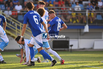 2024-09-05 - Pio Esposito (ITA) is scoring the goal of of 7-0 during the UEFA U21 Euro 2025 Qualifier match between Italy and San Marino at the Domenico Francioni Stadium on September 5, 2024 in Latina, Italy. - UEFA UNDER 21 - ITALY VS SAN MARINO - OTHER - SOCCER