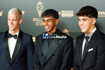 2024-10-28 - Dani Olmo, Lamine Yamal and Pau Cubarsi during the red carpet ceremony of the Ballon d'Or (Golden Ball) France Football 2024 on 28 October 2024 at Theatre du Chatelet in Paris, France - FOOTBALL - BALLON D'OR 2024 - RED CARPET CEREMONY - OTHER - SOCCER