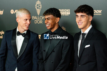 2024-10-28 - Dani Olmo, Lamine Yamal and Pau Cubarsi during the red carpet ceremony of the Ballon d'Or (Golden Ball) France Football 2024 on 28 October 2024 at Theatre du Chatelet in Paris, France - FOOTBALL - BALLON D'OR 2024 - RED CARPET CEREMONY - OTHER - SOCCER