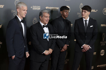 2024-10-28 - Dani Olmo, Joan Laporta, Lamine Yamal and Pau Cubarsi of FC Barcelona attend the 68th Ballon D'Or France Football 2024 photocall on October 28, 2024 at Theatre du Chatelet in Paris, France - FOOTBALL - BALLON D'OR 2024 - OTHER - SOCCER