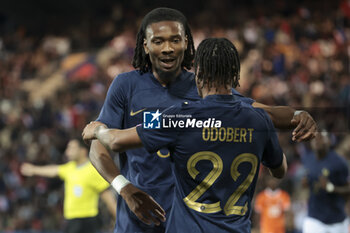 2024-03-22 - Wilson Odobert of France #22 celebrates his goal with Khephren Thuram during the International Under 23 Friendly football match between France U23 and Ivory Coast U23 on March 22, 2024 at Stade Gaston Petit in Chateauroux, France - FOOTBALL - U23 FRIENDLY GAME - FRANCE V IVORY COAST - FRIENDLY MATCH - SOCCER